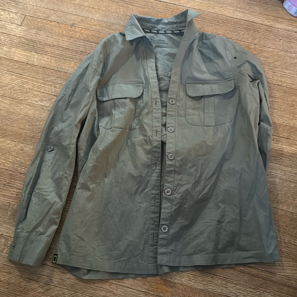 Olive green women’s small button up shirt